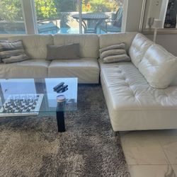 White Real Leather L-Shaped Couch Macy’s 