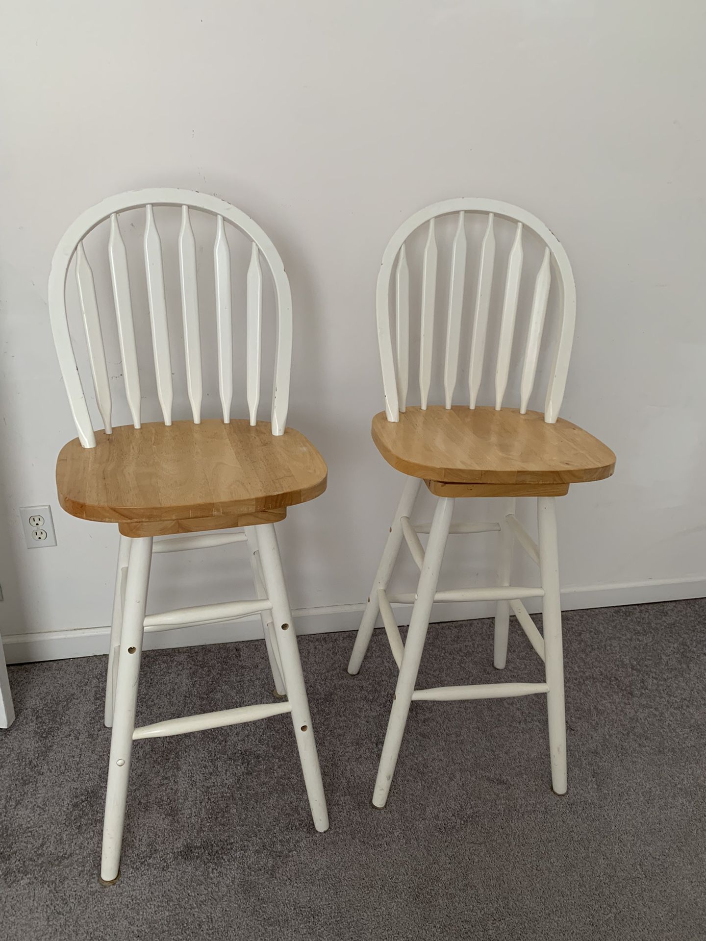 2 Wooden Stools With Swivel Seats