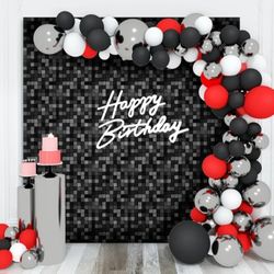 Shimmer Wall Backdrop silver and Black Square Sequin Wall Panel Backdrop Decor for Wedding, Anniversary, Birthday, Party, 36 Panels
