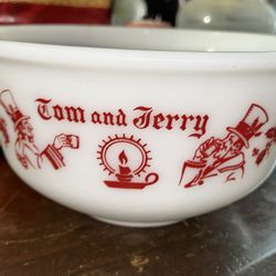 Vintage Milk Glass Tom And Jerry Punch Bowl