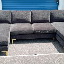 3pc MODULAR SECTIONAL GRAY GOLD USHAPE SOFA COUCH CHAISE 