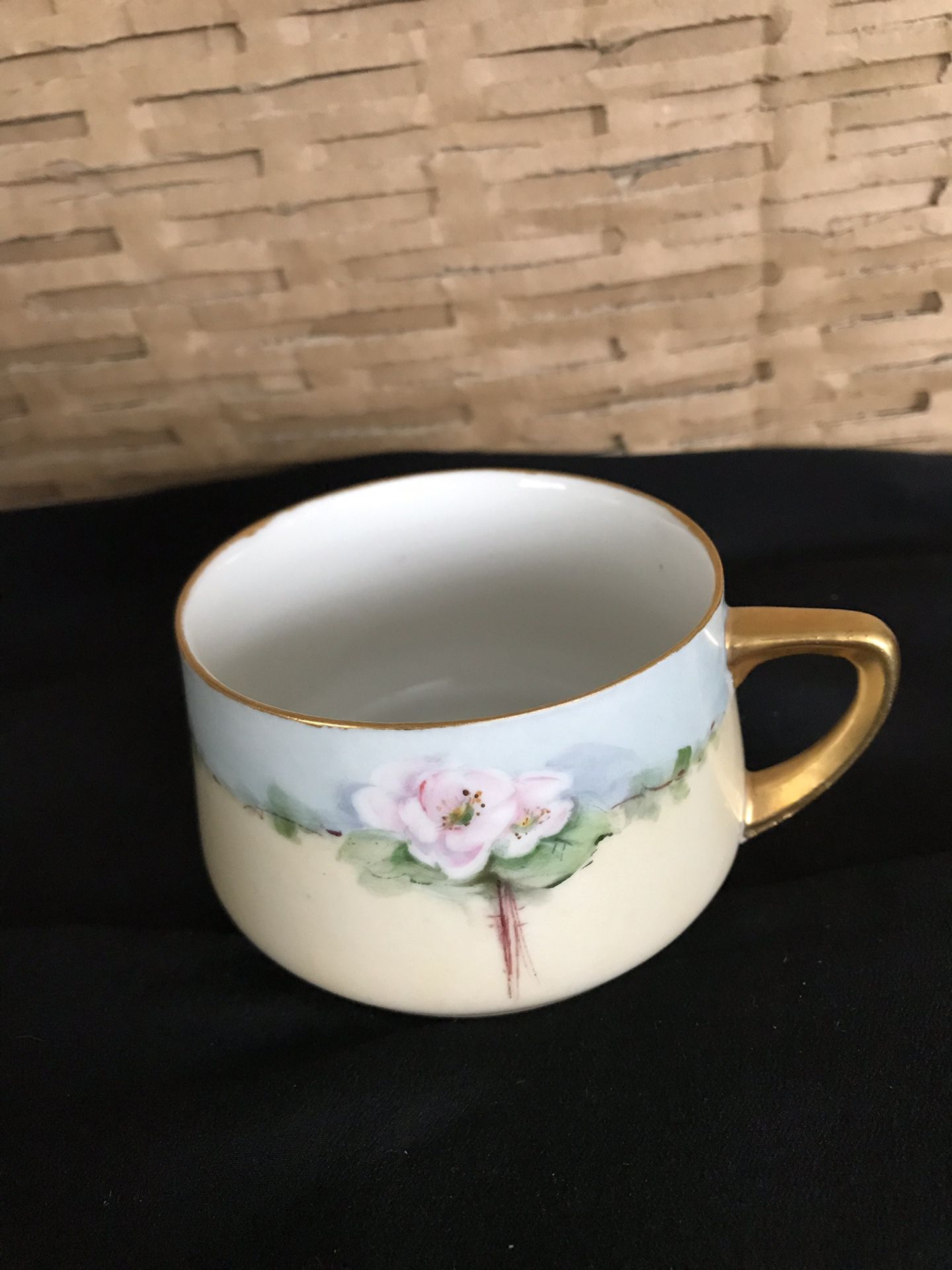 Hand Painted Bone China Teacup. Weimar, Germany , signed MS Cord , Apple Blossoms