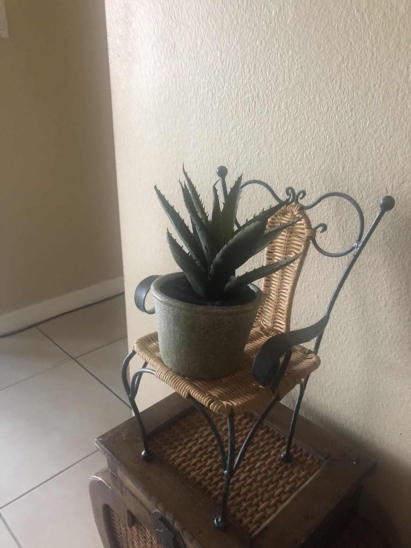 Small Wicker and Metal Plant Chair