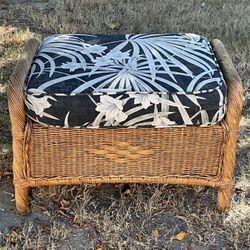 Vintage Rattan Ottoman/Footstool With Cushion