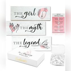 3-Pc Wooden Wall Decor "The Girl The Myth The Legend" Girls Bedroom
