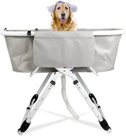 Dog Bathtub, Foldable Portable Height Adjustable Paddling Pool with Drain, Up to 60 kg (Grey)