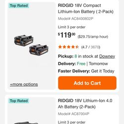 Ridgid 18 V 2 Am Each
