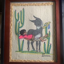 Child & donkey Hand Painted Vintage 
