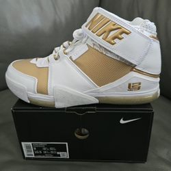 **Yes It's Available ** Nike Zoom Lebron II - White/Gold Metallic- Size 9