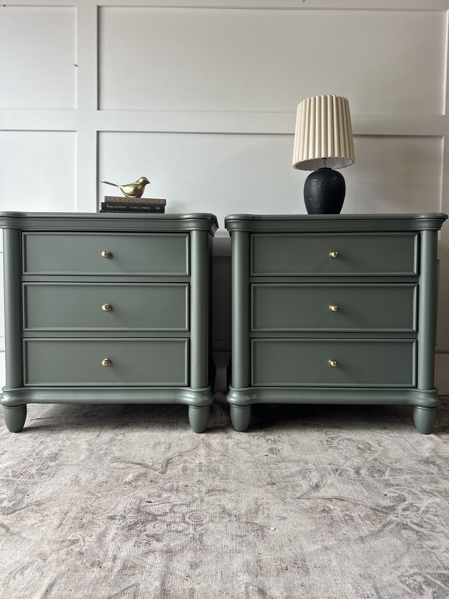 Gorgeous Set Of Green Timeless Nightstands / Endtables / Side tables