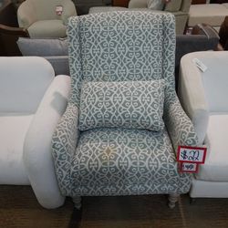 Wingback Accent Chair — (Teal & Cream)