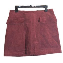 Zara Women's 100% Suede Leather Mini Skirt Rust Color Size Large Zara