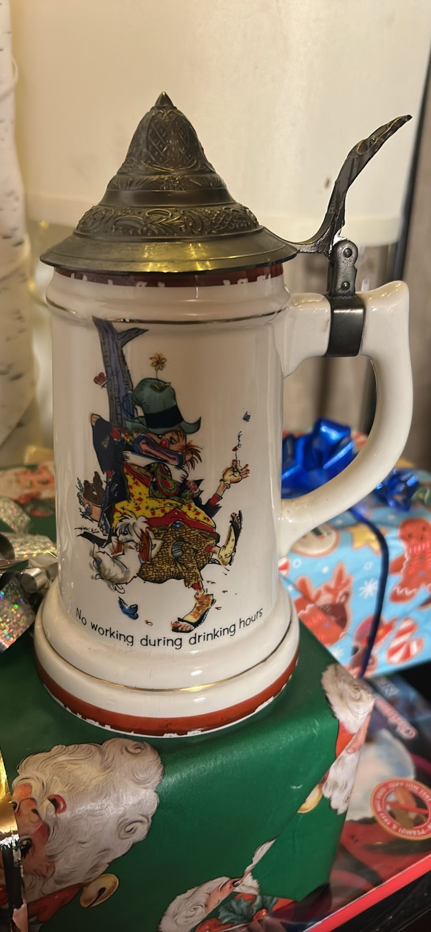 Vintage Music Box And Beer Stein /and Also vintage Wash Basin And Pitcher