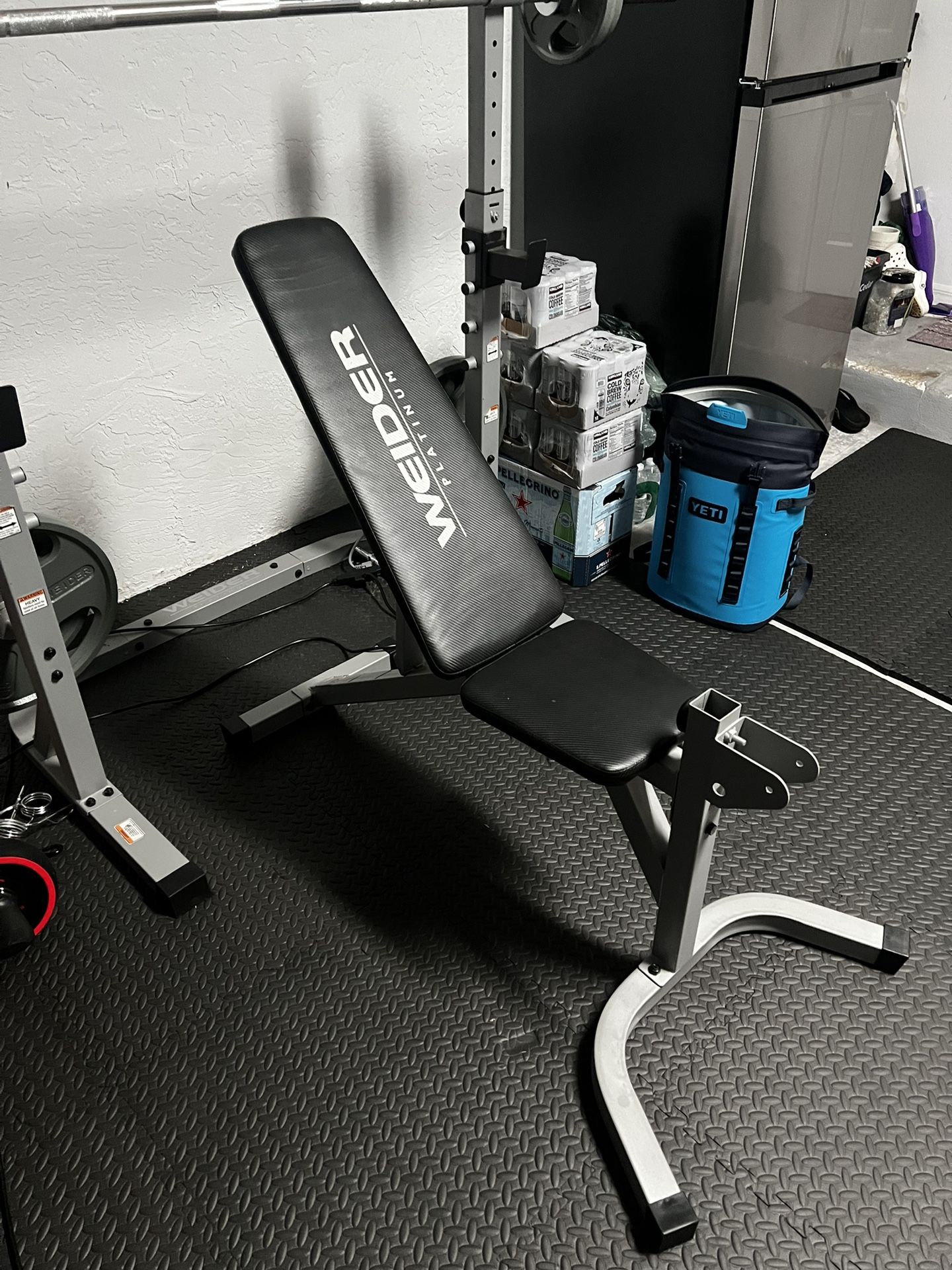 Full Weider Gym Set – Adjustable Bench, Squat Rack, Barbell & More!