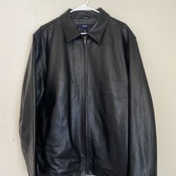 gap black leather jacket men’s large