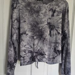 Willow Womens Long Sleeve Dark Tie Dye Top With Peekaboo Tie Back Size XL