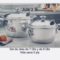 Set De Ollas De 7 Qts Y De 6 Qts Vida Sana 5 Ply Nuevas En Sus Cajas 