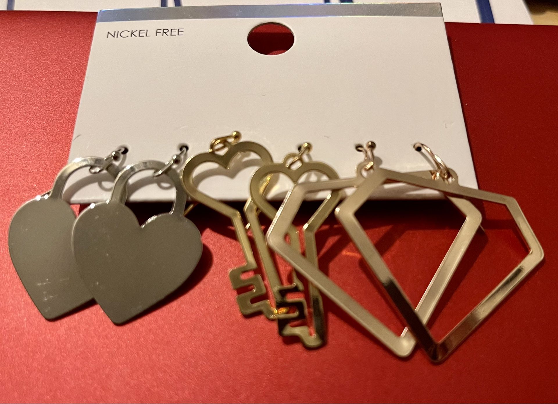 Heart Key N Diamond Fish Hook Earrings 