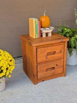 Vintage Rustic Ponderosa Pine Bunkhouse Bedside Table With Two Drawers