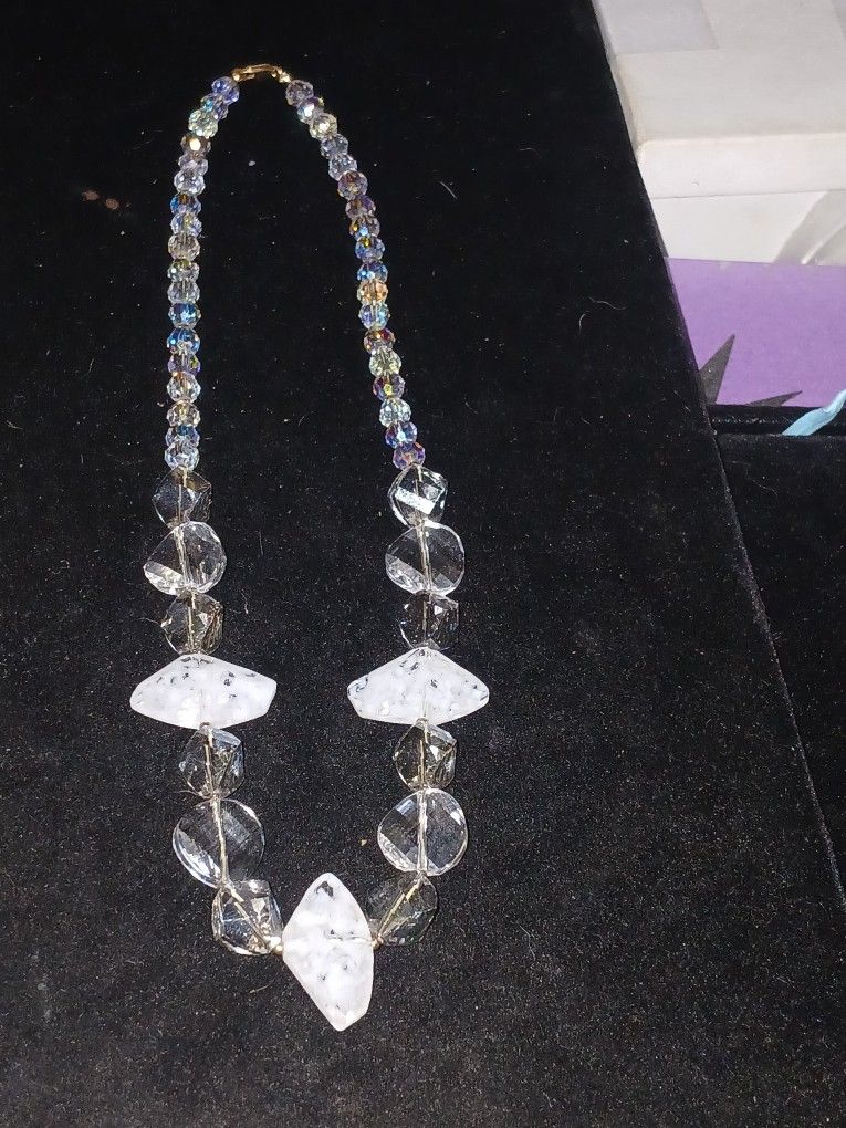 14k Gold Bead & Clasp Crystal Necklace 