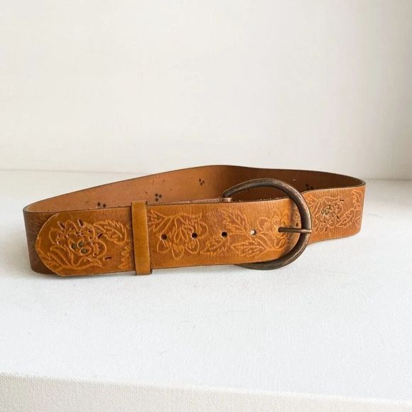 NEXT Wide Leather Floral Handtooled Oval Buckle Belt