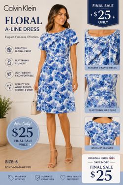 Beautiful Calvin Klein Floral A-Line Dress – Brand New with Tags!