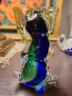 Vintage Itailian murano glass cat sculpture paperweight
