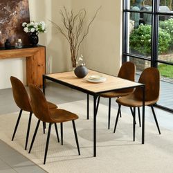 Homy Casa Milliken 5 Piece Walnut California Upholstered Dining Set, Suede Brown