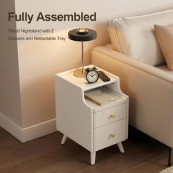 KASLANDI Nightstand Solid Wood Walnut Night Stand Drawers Like New