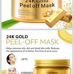 24K Gold Peel Off Mask,Collagen Face Mask, Hydrating Overnight Hydrogel Mask, Gentle Skin Care, Pore Minimizing, Elasticity Improvement