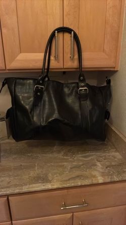 Black Croc-Embossed Large Tote Bag