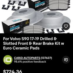 R1 Concepts Front And Rear Brake Kit For 2017-2019 Volvo S90, 2019 Volvo V60, 2018-2019 Volvo V90| Drilled Slotted Brake Rotors| Ceramic Brake Pads An