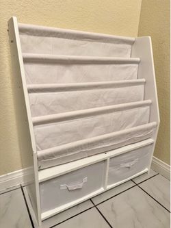 MallBest Solid Wood Toddler Bookshelf with Storage Bins, White