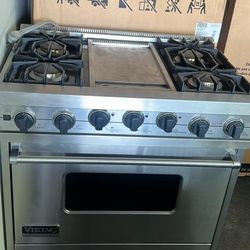 Viking 36”Wide Dual Fuel Range Stove In Stainless Steel With Griddle 