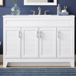 Style Selections Kirkman 48-in True White Single Sink Bathroom Vanity without White Cultured Marble Top (Fully Assembled)