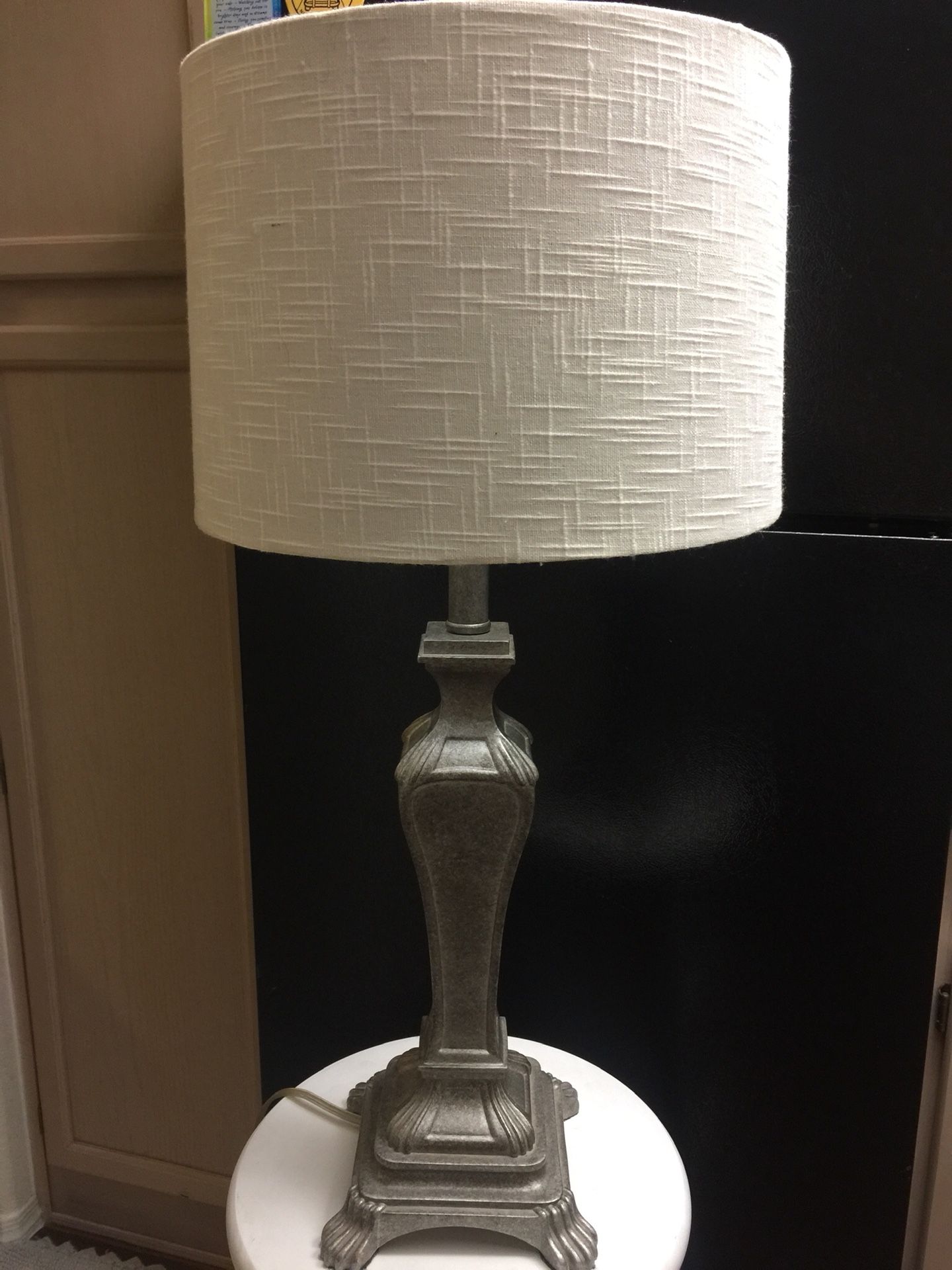 Lamp & shade (silver metal base and beige shade) $10
