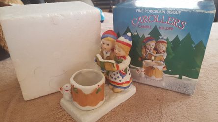 Vintage Porcelain Bisque Carollers Candle Holder Model # 111680