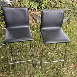 Black Leather And Stainless Steel Bar Counter Height Stools 