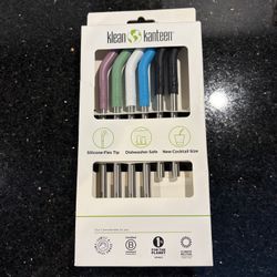 6 Pack Klean Kanteen Stainless Steel & Silicone Straws Multi-Colored Flex Tips