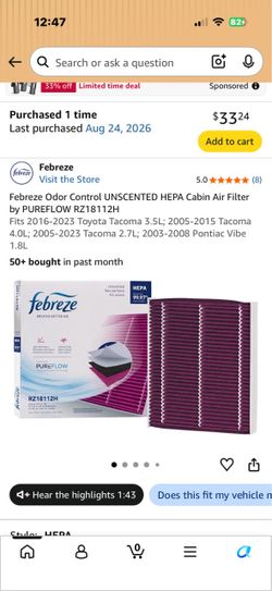 Febreze HEPA Cabin Air Filter RZ18112H
