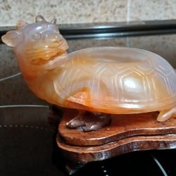  Chinese Natural Agate Carved Dragon Turtle ~ Brush washer 