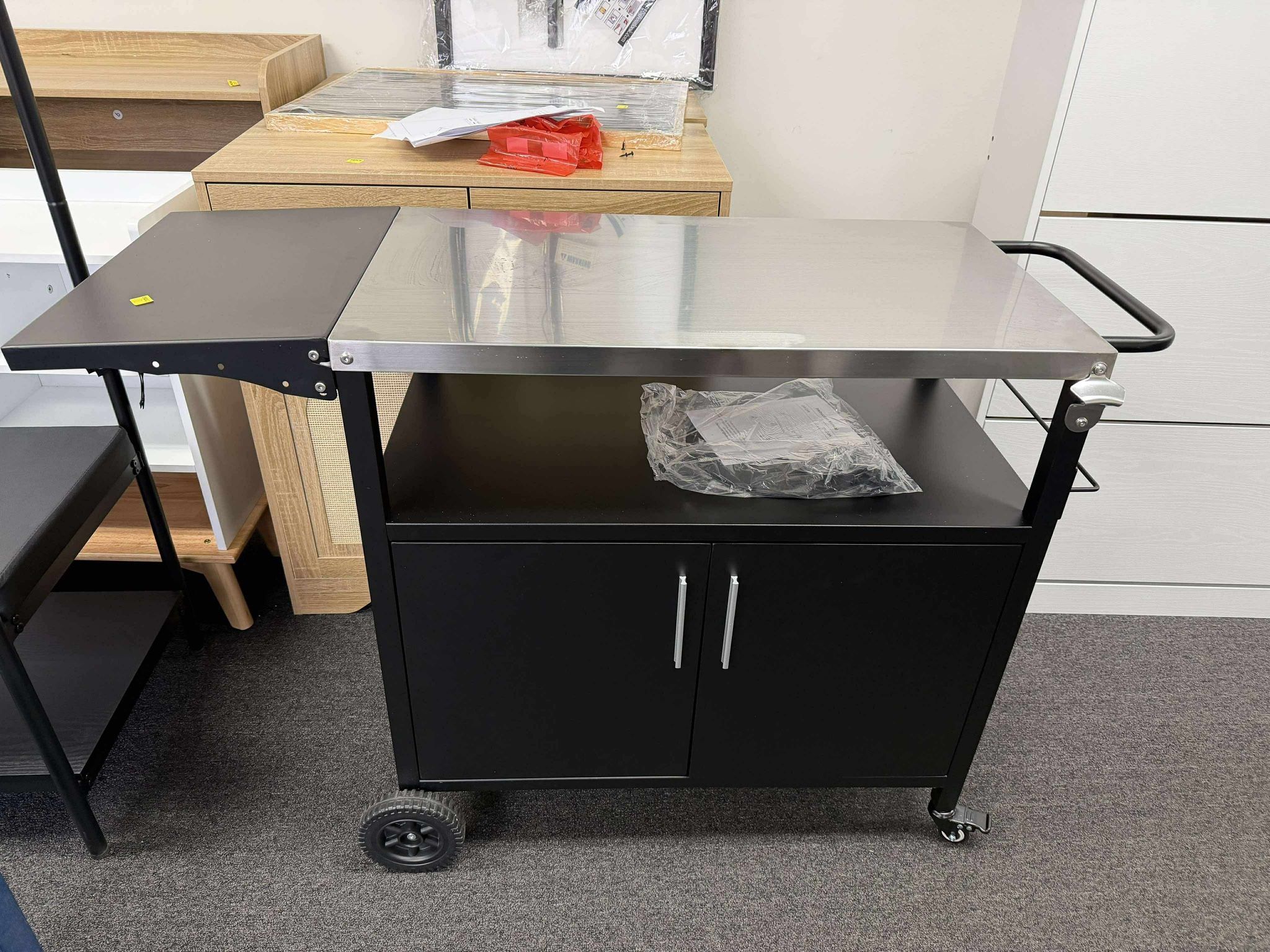 Vongrasig Grill Cart with Storage, Outdoor Bar Cart Rolling BBQ Movable Pizza Oven Table Stand