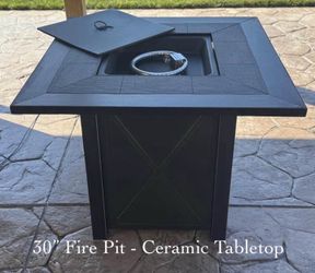 New ASSEMBLED 30" Propane Fire Table / Camping Table - Includes Weather Cover, Lid and Lava Rocks