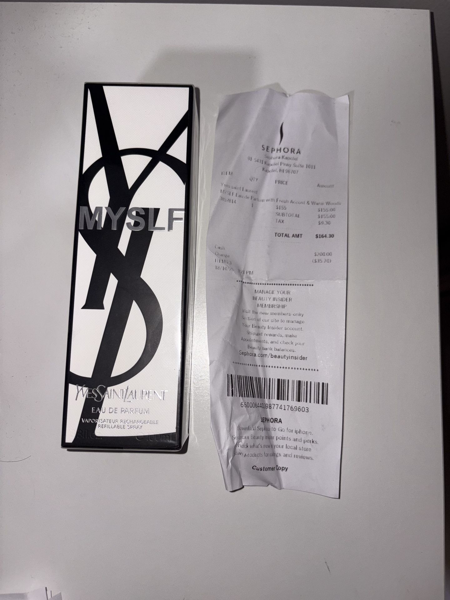 MYSLF Eau de Parfum Men 3.3 oz New Sealed Box With Receipts