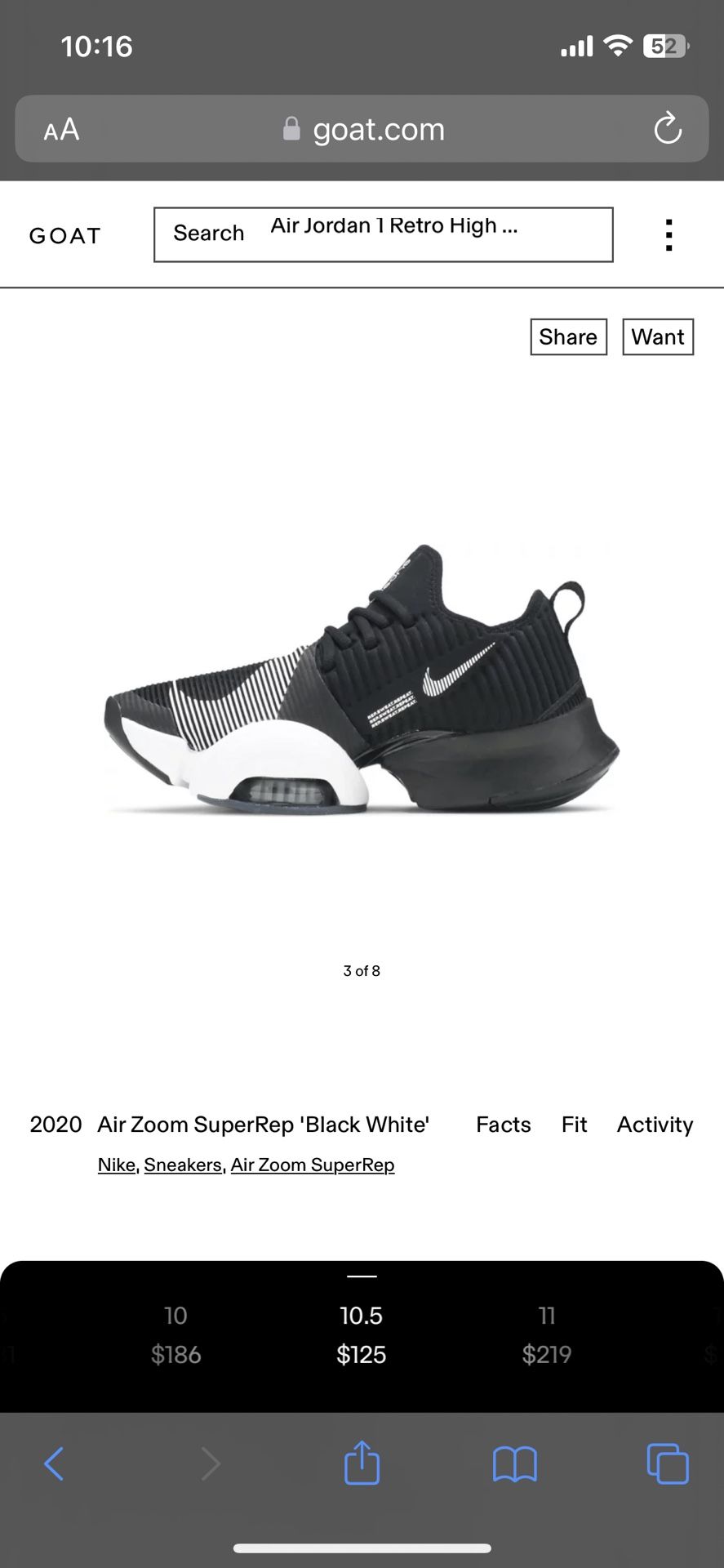 Nike Air Zoom SuperRep Black White Size 10.5 for Sale in