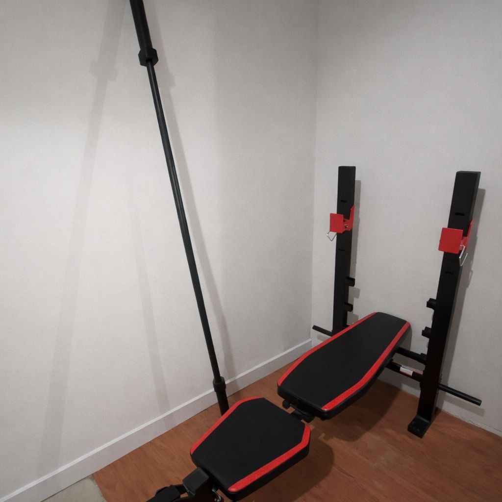 Adjustable Bench Press With Weight Holder And 45 Pound Bar