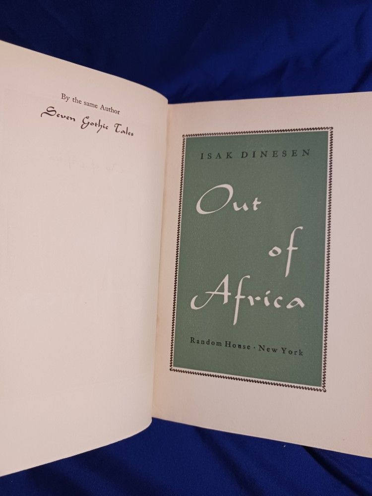 1938 Out Of Africa by Isak Dinesen  FIRST EDITION 