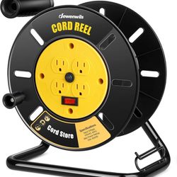 DEWENWILS Extension Cord Storage Reel with 4-Grounded Outlets, Heavy Duty Open Cord Reel for 12/3,14/3,16/3 Gauge Power Cord, Hand Wind Retractable, 1