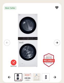 LG stacked laundry washer and dryer