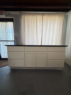 81” White Kitchen Island / Retail Counter With Black Granite Top